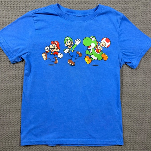 Super Mario Other - Nintendo Super Mario Bros Kids Blue Graphic T-Shirt Mario Luigi Yoshi Toad M